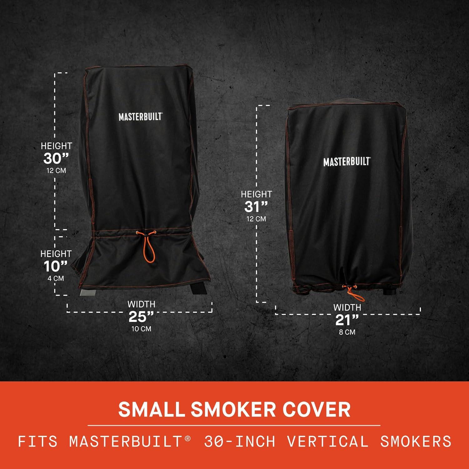 imageMasterbuilt 30inch Small Universal Cover 25x 25 x 40Designed to Fit 30 inch Smoker Models with or Without Legs up to 750 Cooking Square Inches Foldable Skirt Black Model MB20080924