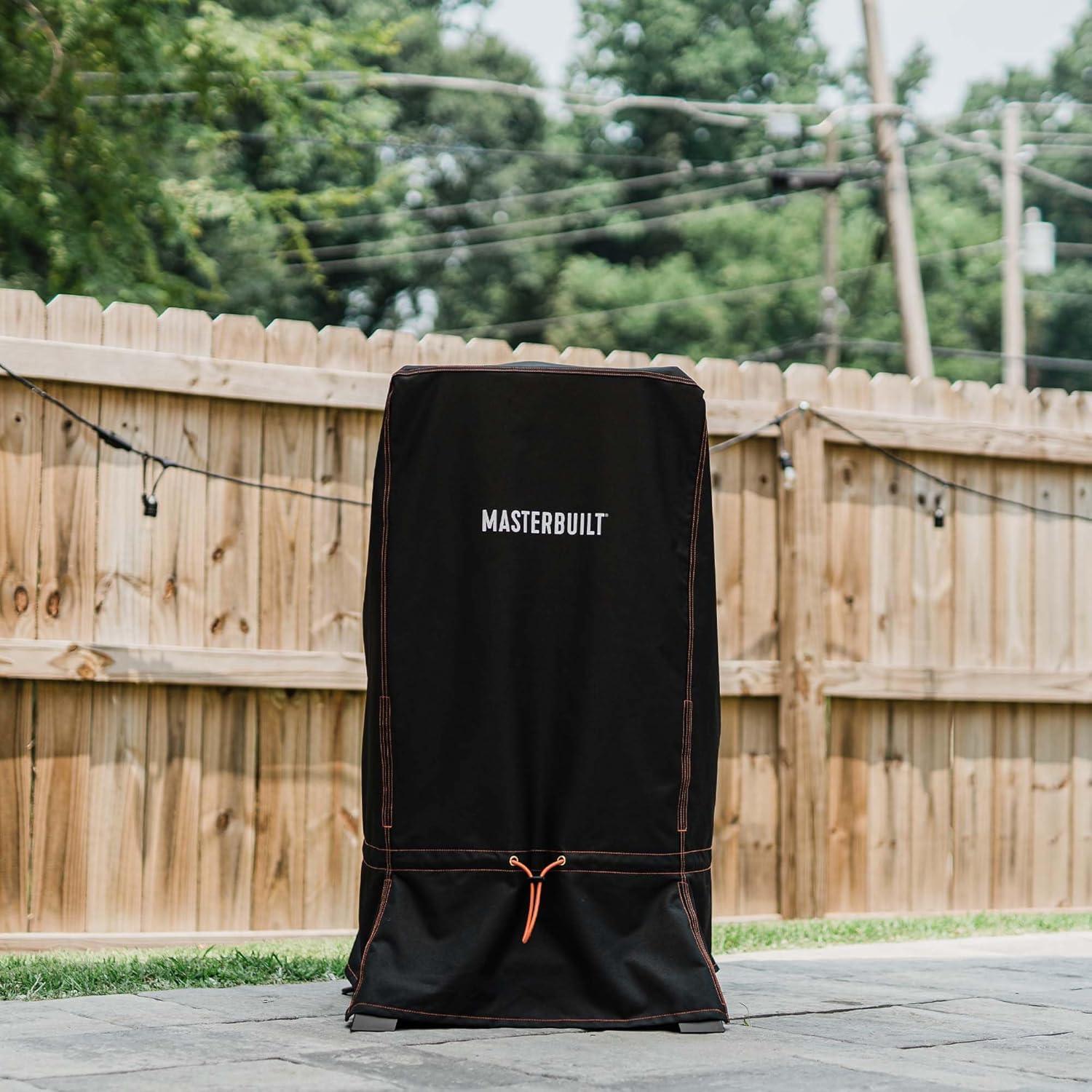imageMasterbuilt 30inch Small Universal Cover 25x 25 x 40Designed to Fit 30 inch Smoker Models with or Without Legs up to 750 Cooking Square Inches Foldable Skirt Black Model MB20080924