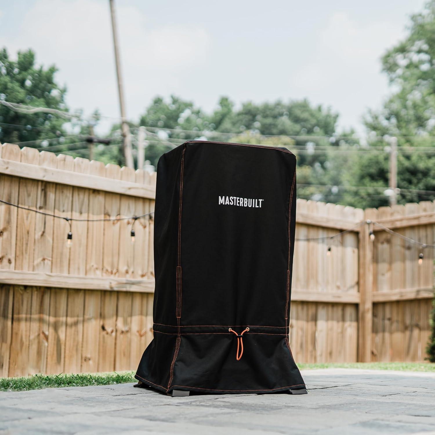 imageMasterbuilt 30inch Small Universal Cover 25x 25 x 40Designed to Fit 30 inch Smoker Models with or Without Legs up to 750 Cooking Square Inches Foldable Skirt Black Model MB20080924