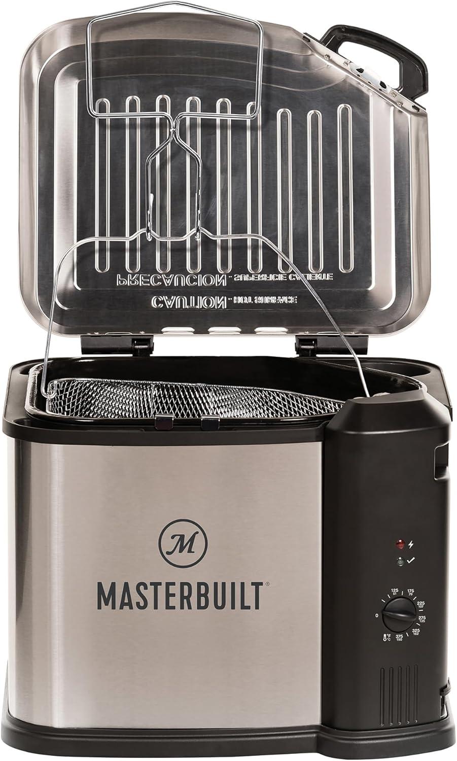 imageMasterbuilt 3in1 10 Liter XL Electric Turkey Fryer plus Boiler and Steamer Combination with Drain Basket and Breakaway Safety Cord in Stainless Steel