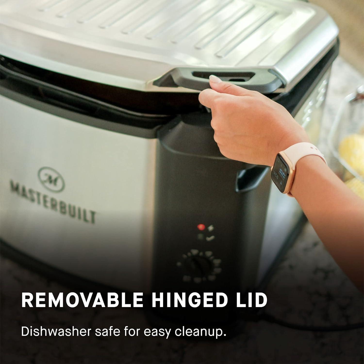 imageMasterbuilt 3in1 10 Liter XL Electric Turkey Fryer plus Boiler and Steamer Combination with Drain Basket and Breakaway Safety Cord in Stainless Steel