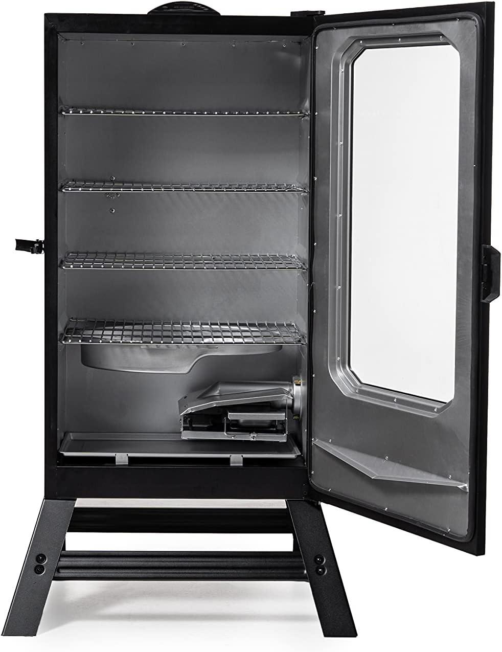imageMasterbuilt 40inch Digital Electric Vertical BBQ Smoker with Side Wood Chip Loader Chrome Smoking Racks and 970 Cooking Square Inches in Black Model MB2007291840inch Digital with Window Legs