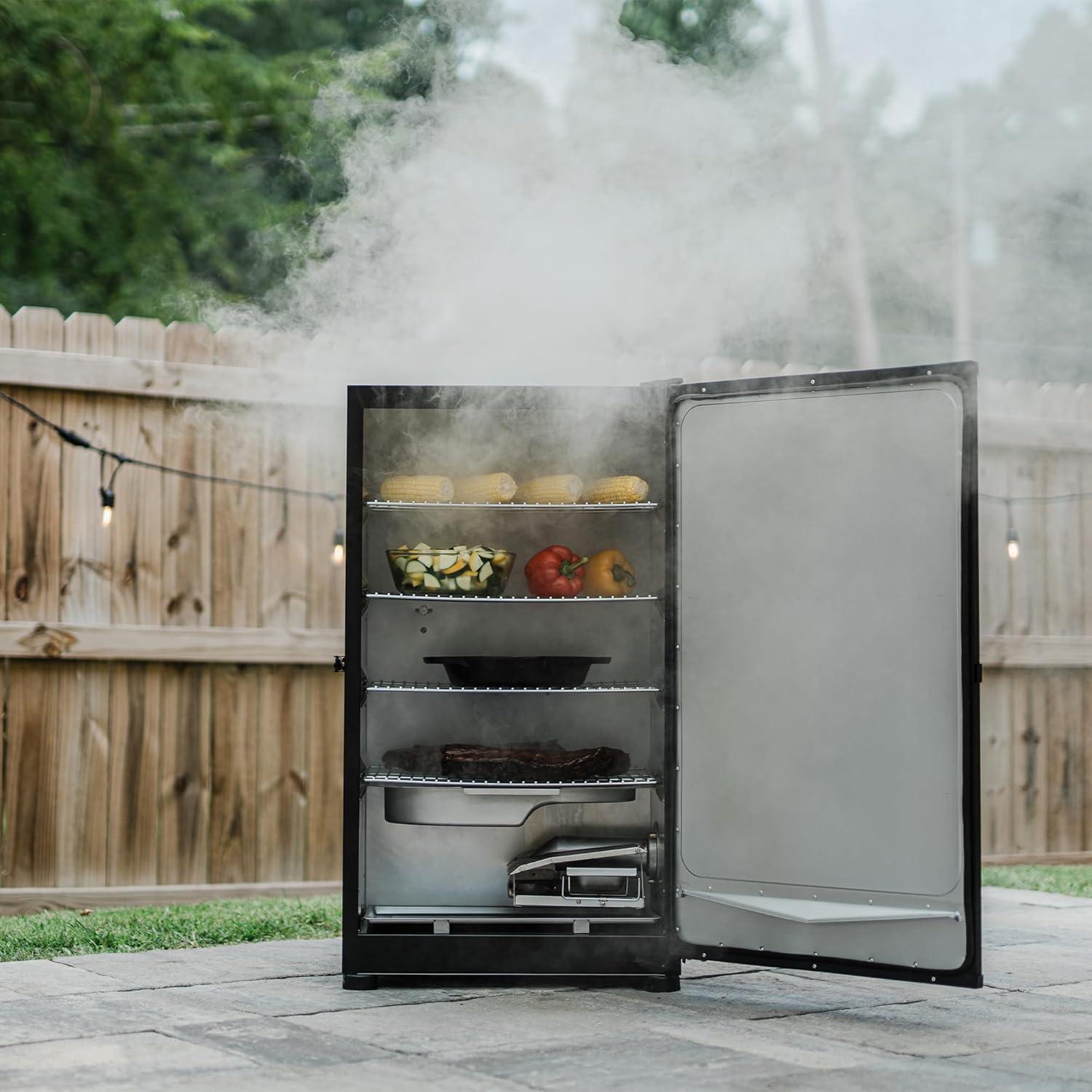 imageMasterbuilt 40inch Digital Electric Vertical BBQ Smoker with Side Wood Chip Loader Chrome Smoking Racks and 970 Cooking Square Inches in Black Model MB2007291840 No Window