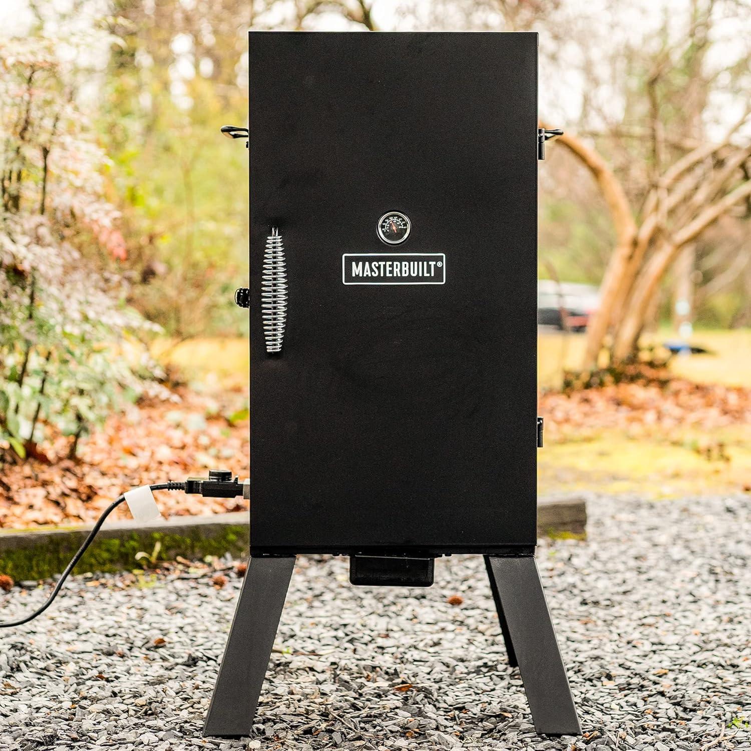 imageMasterbuilt 40inch Digital Electric Vertical BBQ Smoker with Side Wood Chip Loader Chrome Smoking Racks and 970 Cooking Square Inches in Black Model MB2007291830inch Analog