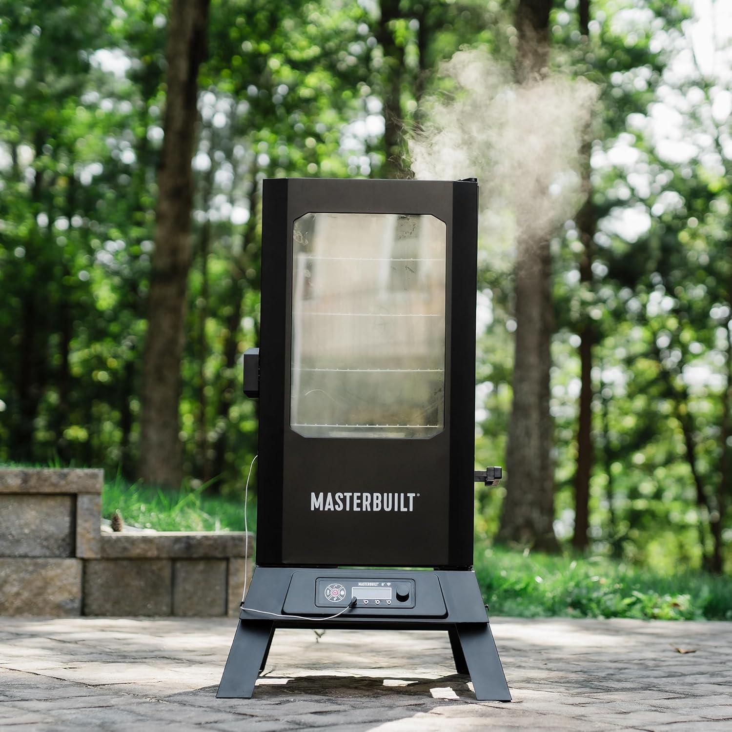 imageMasterbuilt 40inch Digital Electric Vertical BBQ Smoker with Side Wood Chip Loader Chrome Smoking Racks and 970 Cooking Square Inches in Black Model MB2007291830inch Digital with Window Legs Wifi