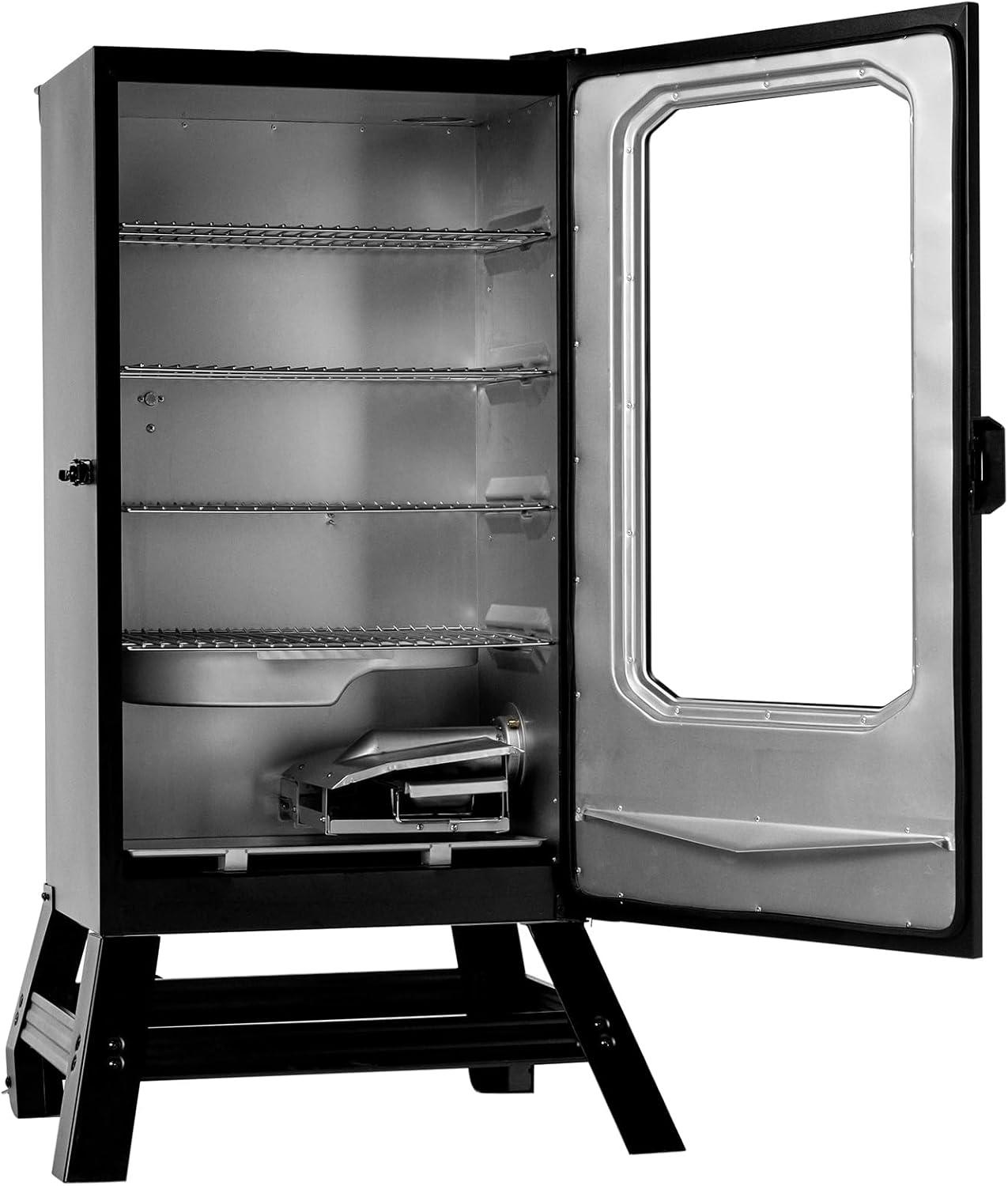 imageMasterbuilt 40inch Digital Electric Vertical BBQ Smoker with Side Wood Chip Loader Chrome Smoking Racks and 970 Cooking Square Inches in Black Model MB2007291830inch Digital with Window Legs