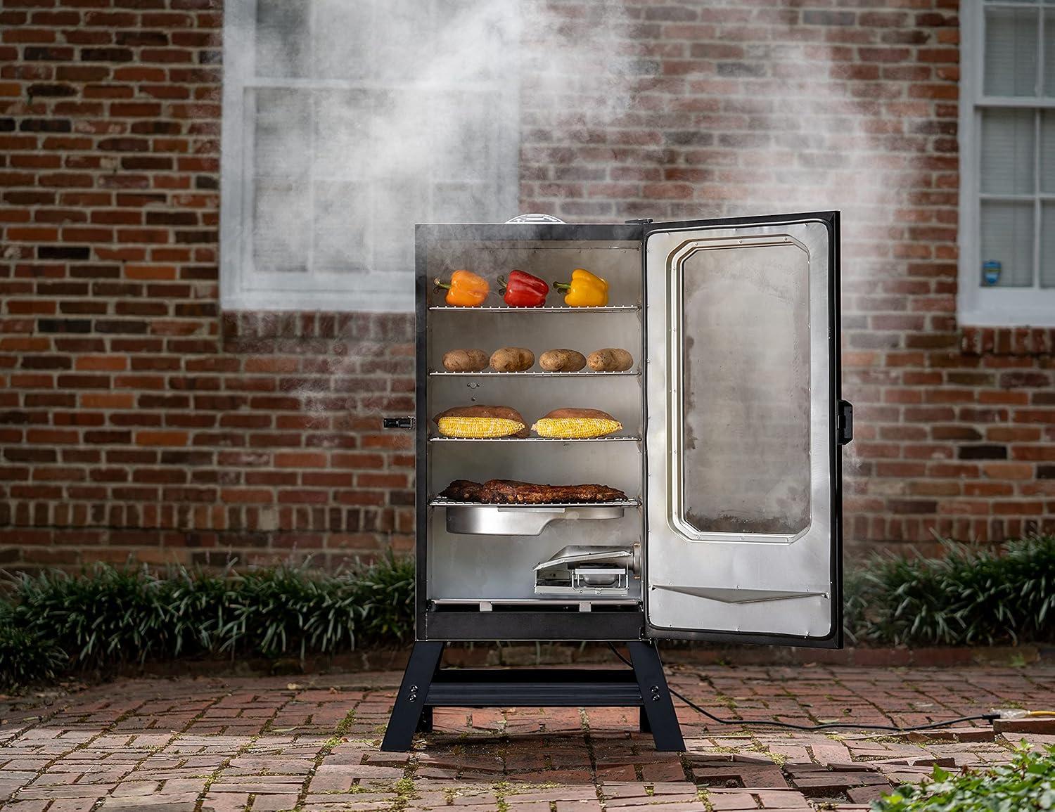 imageMasterbuilt 40inch Digital Electric Vertical BBQ Smoker with Side Wood Chip Loader Chrome Smoking Racks and 970 Cooking Square Inches in Black Model MB2007291840inch Digital with Window Legs