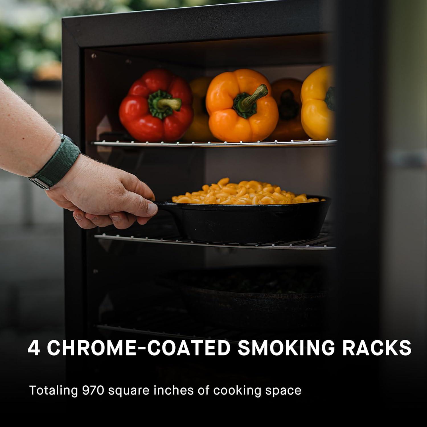 imageMasterbuilt 40inch Digital Electric Vertical BBQ Smoker with Side Wood Chip Loader Chrome Smoking Racks and 970 Cooking Square Inches in Black Model MB2007291840 No Window