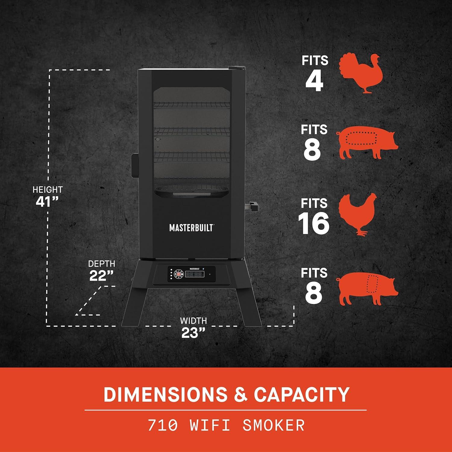imageMasterbuilt 40inch Digital Electric Vertical BBQ Smoker with Side Wood Chip Loader Chrome Smoking Racks and 970 Cooking Square Inches in Black Model MB2007291830inch Digital with Window Legs Wifi