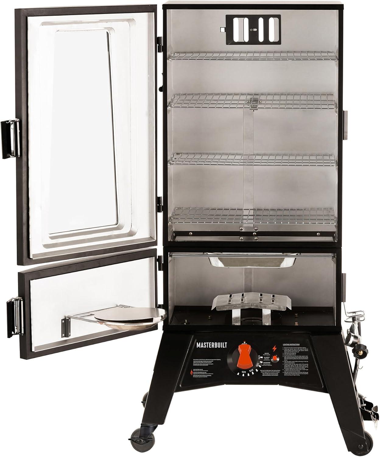 imageMasterbuilt 40inch ThermoTemp Propane Gas Vertical BBQ Smoker with Analog Temperature Control and 960 Cooking Square Inches in Black Model MB20051316