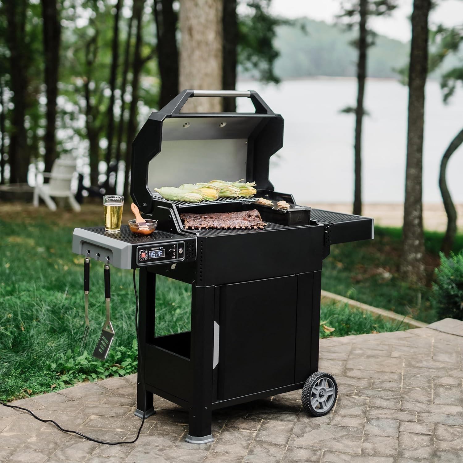 imageMasterbuilt AutoIgnite 545 Digital Charcoal Grill and Smoker Combo for Easy Grilling Digital Control App Sear Plate Mini Hopper and 545 BBQ Cooking Square In in Black