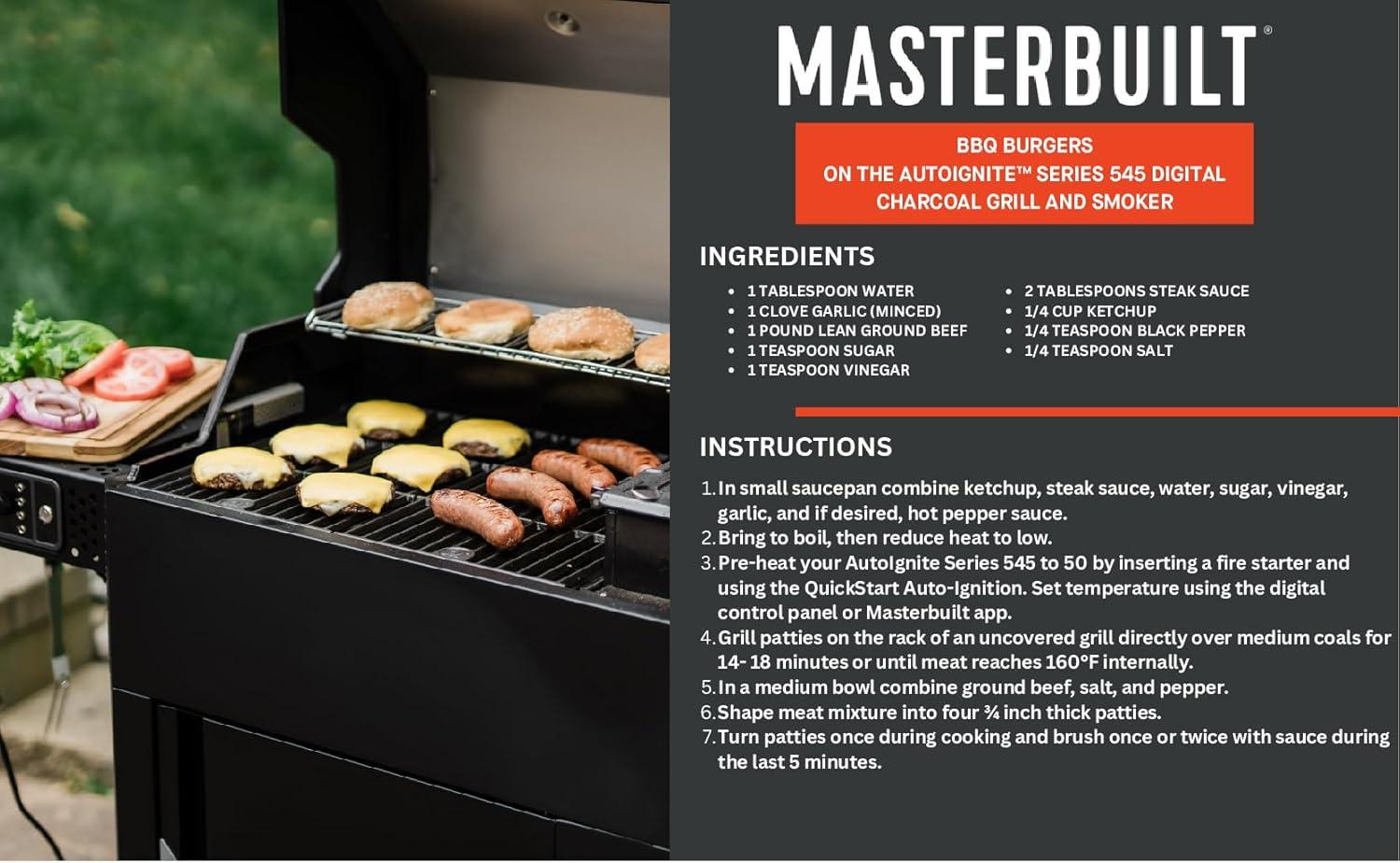 imageMasterbuilt AutoIgnite 545 Digital Charcoal Grill and Smoker Combo for Easy Grilling Digital Control App Sear Plate Mini Hopper and 545 BBQ Cooking Square In in Black