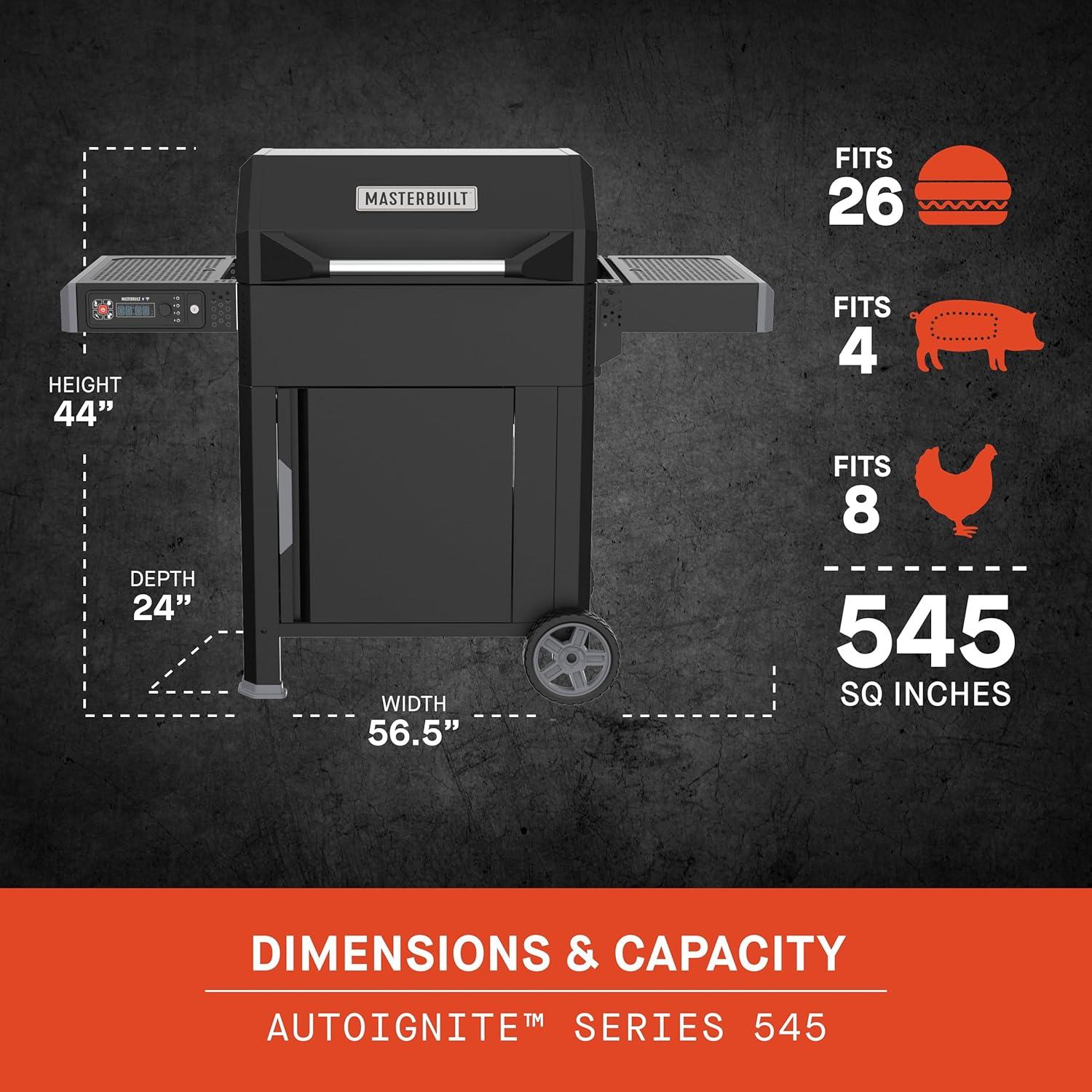 imageMasterbuilt AutoIgnite 545 Digital Charcoal Grill and Smoker Combo for Easy Grilling Digital Control App Sear Plate Mini Hopper and 545 BBQ Cooking Square In in Black