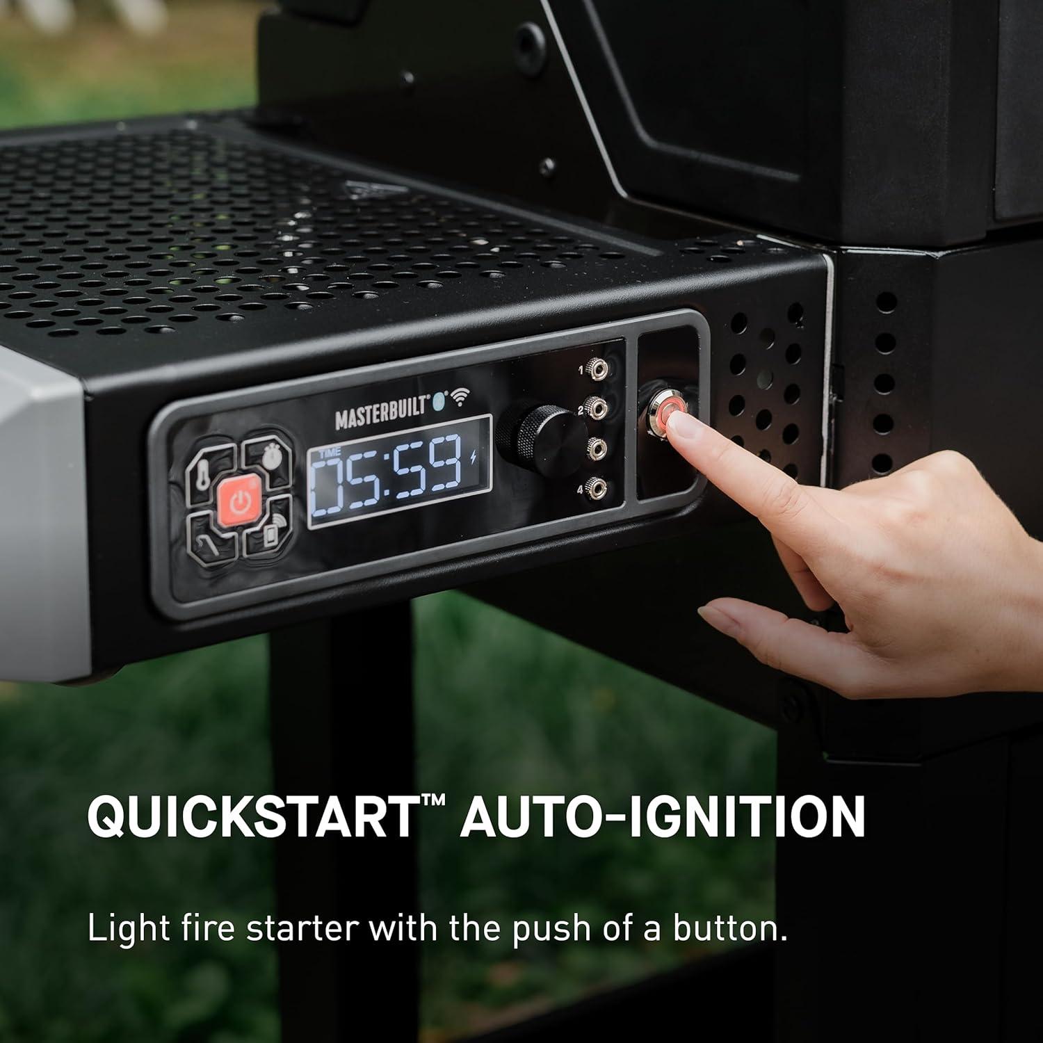 imageMasterbuilt AutoIgnite 545 Digital Charcoal Grill and Smoker Combo for Easy Grilling Digital Control App Sear Plate Mini Hopper and 545 BBQ Cooking Square In in Black
