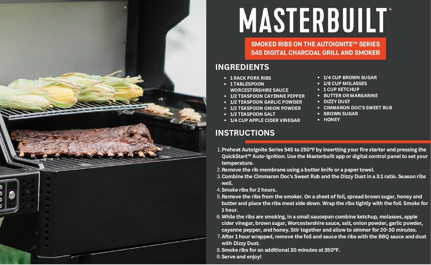 imageMasterbuilt AutoIgnite 545 Digital Charcoal Grill and Smoker Combo for Easy Grilling Digital Control App Sear Plate Mini Hopper and 545 BBQ Cooking Square In in Black