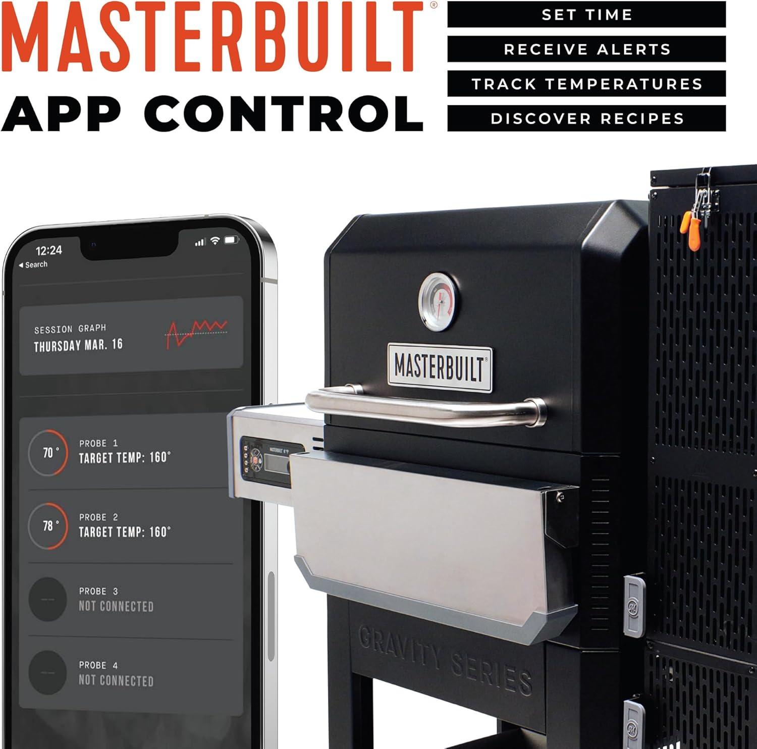 imageMasterbuilt Gravity Series 800 Digital Charcoal Grill Griddle and Smoker with Digital Control App Connectivity and 800 Cooking Square Inches in Black Model MB20040221