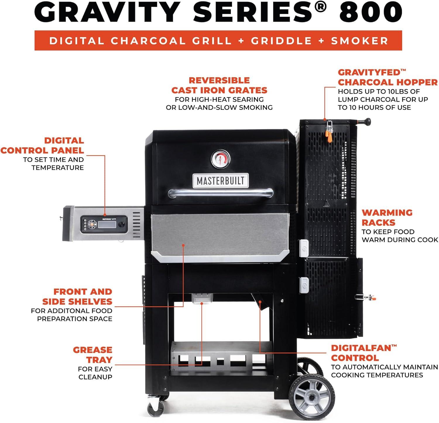 imageMasterbuilt Gravity Series 800 Digital Charcoal Grill Griddle and Smoker with Digital Control App Connectivity and 800 Cooking Square Inches in Black Model MB20040221