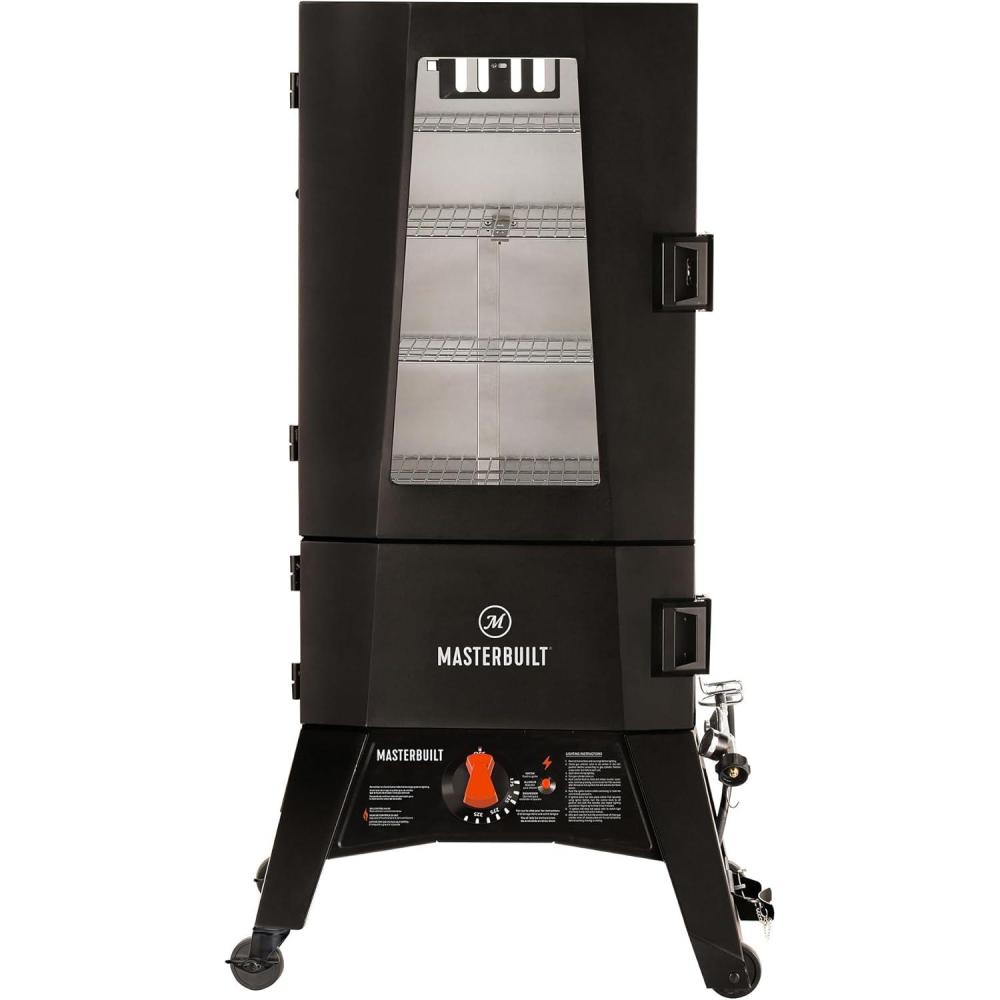imageMasterbuilt 40inch ThermoTemp Propane Gas Vertical BBQ Smoker with Analog Temperature Control and 960 Cooking Square Inches in Black Model MB20051316